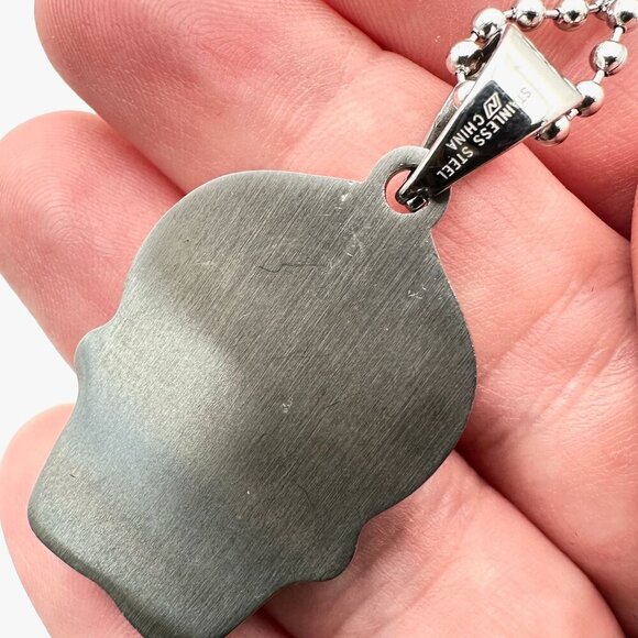 Stainless Steel Unisex Necklace Sugar Skull Day of the Dead 24 Inch Chain - Picture 4 of 5